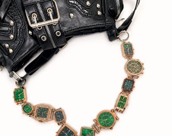 Vintage Emerald Green Watch Chain, Retro Rose Gold Bag Chain, Chic Old Money Bag Strap