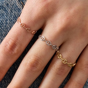 Anel de Corrente em Ouro Maciço 14K | Anel de Corrente Delicado | Anel de Corrente Elegante | Joias Finas Empilháveis | Joias Finas Minimalistas | Anel de Corrente Fina para Usar em Conjunto