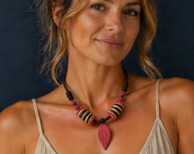 Vintage Wooden Earthy Boho Statement Necklace