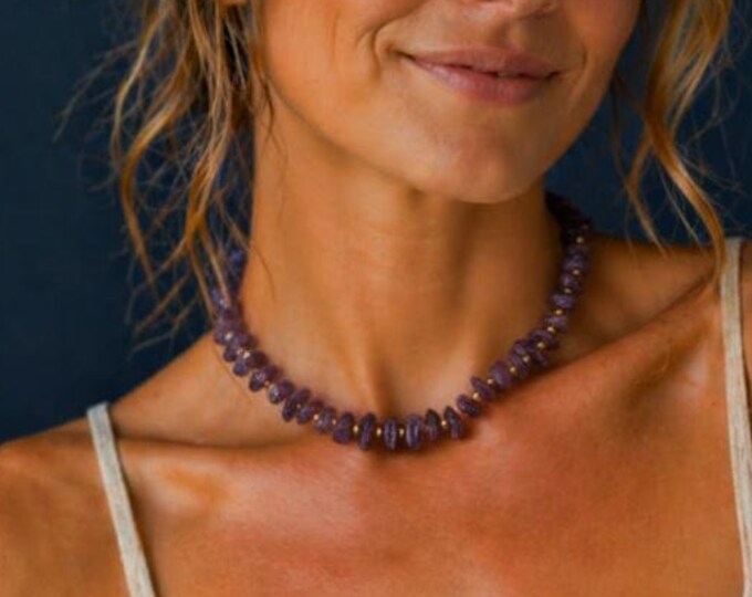 Vintage Amethyst Gemstone Necklace, Natural Stone, Crystal, February Birthstone, Bohohemian
