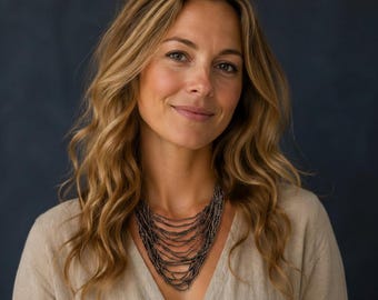 Collar vintage de cuentas de semillas, collar babero llamativo de capas marrones