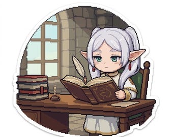 Fantasy Elf Mage Pixel Art Matte Vinyl Stickers White Hair Chibi Sorceress Decal