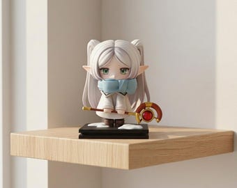 Silver Hair Elf Mage Figure Sorceress Statue with Staff Fantasy Anime Collectible Model