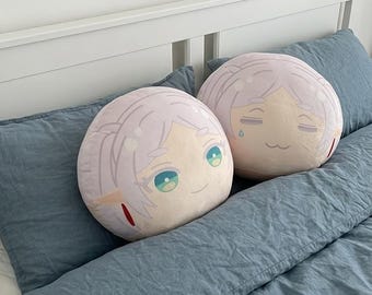 Frieren Beyond Journey's End Plush - 12" Round Fern & Stark Anime Pillow, Soft Manga Cosplay Cushion, Cute Sofa Bed Decor Gift
