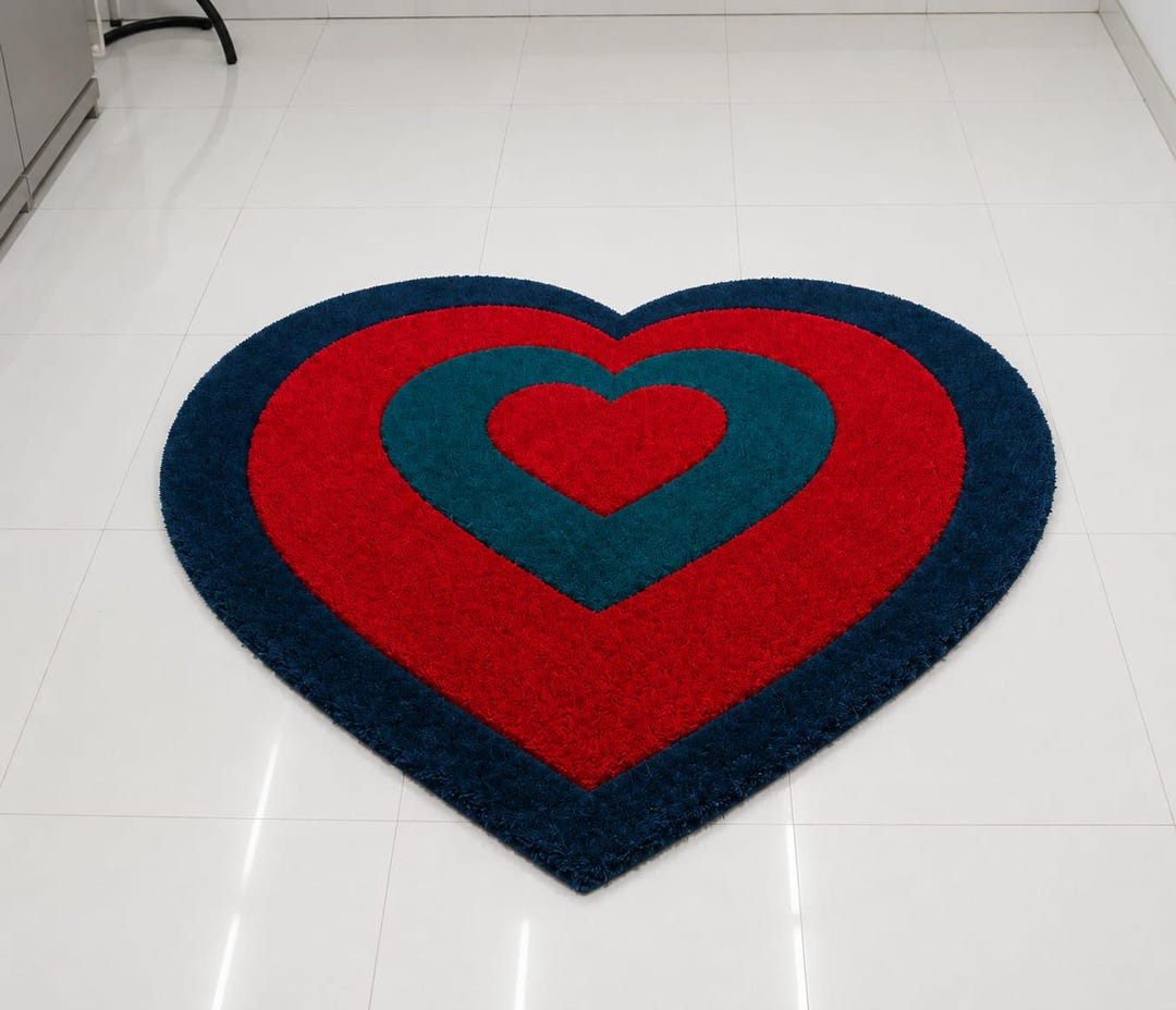 Luxury Heart Shape Hand Tufted Rug, Modern Red Blue Heart Carpet ...