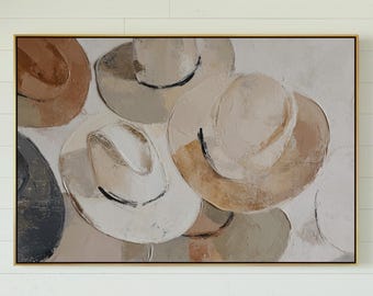 Floating Framed Cowboy Hat Wall Art – Abstract Western Canvas Print for Modern Ranch Decor
