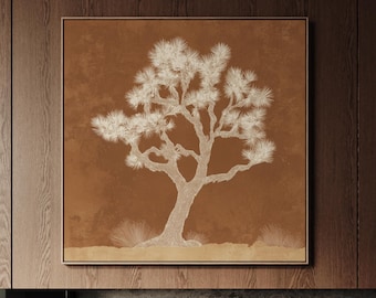 Joshua Tree Wall Art | Desert Botanical Decor | Brown Southwestern Decor | Minimalistic Line Art Canvas Print