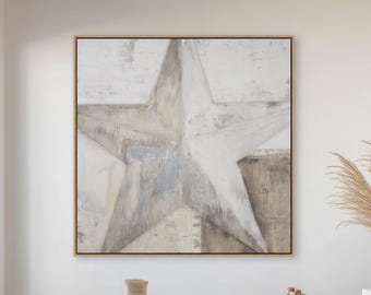 Texas Lone Star Wall Art Modern Western Canvas | Minimal Neutral Texas Decor | Abstract Ranch Style | Large Square Framed Canvas