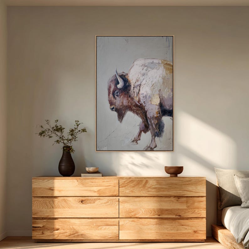 Framed Bison Wall Art – Modern Western Wildlife Canvas Print – Large ...