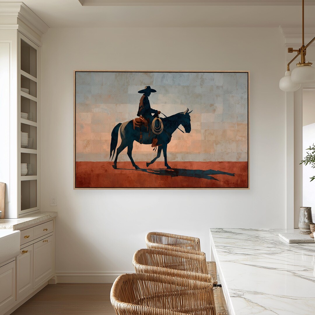 Cowboy Horse Wall Art, Western Cowboy Painting, Rustic Ranch Decor ...