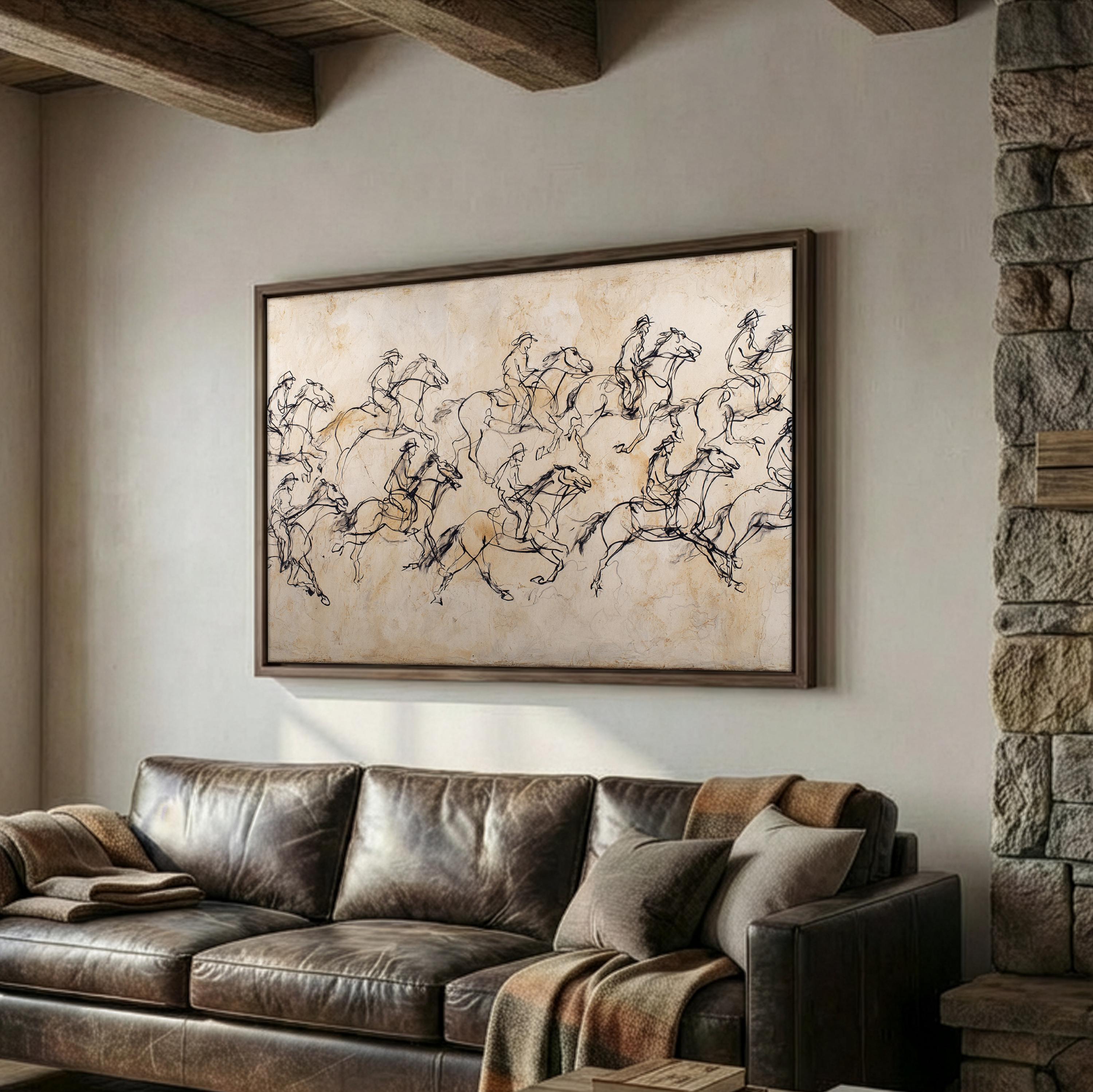 Floating Framed Cowboy Horse Wall Art – Abstract Western Riders Canvas ...
