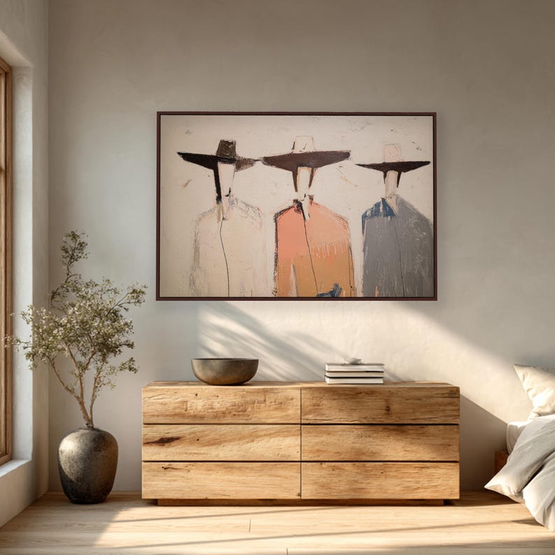 Cowboy Wall Art – Abstract Western Figures Canvas Print, Modern Ranch ...