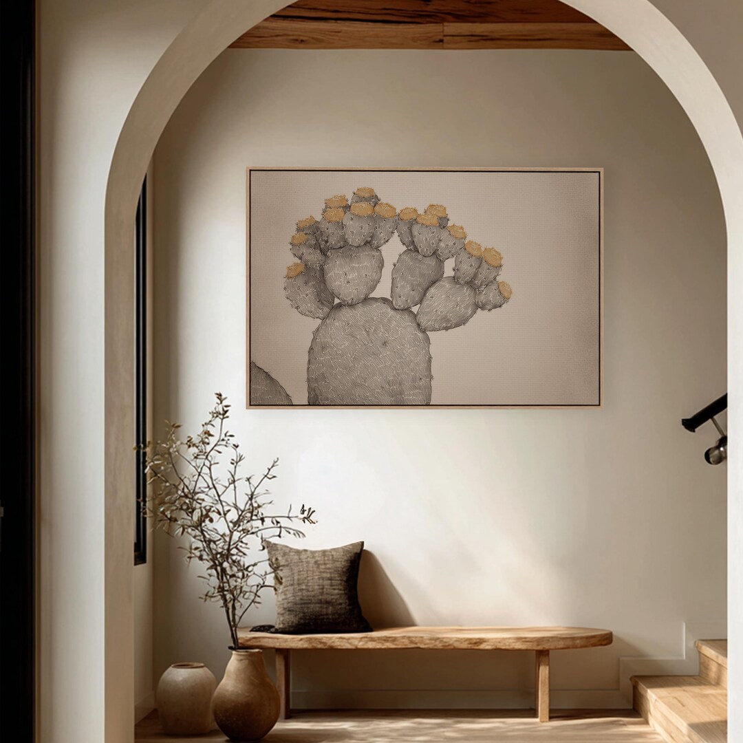 Prickly Pear Cactus Wall Art | Western Botanical Engraving | Desert ...