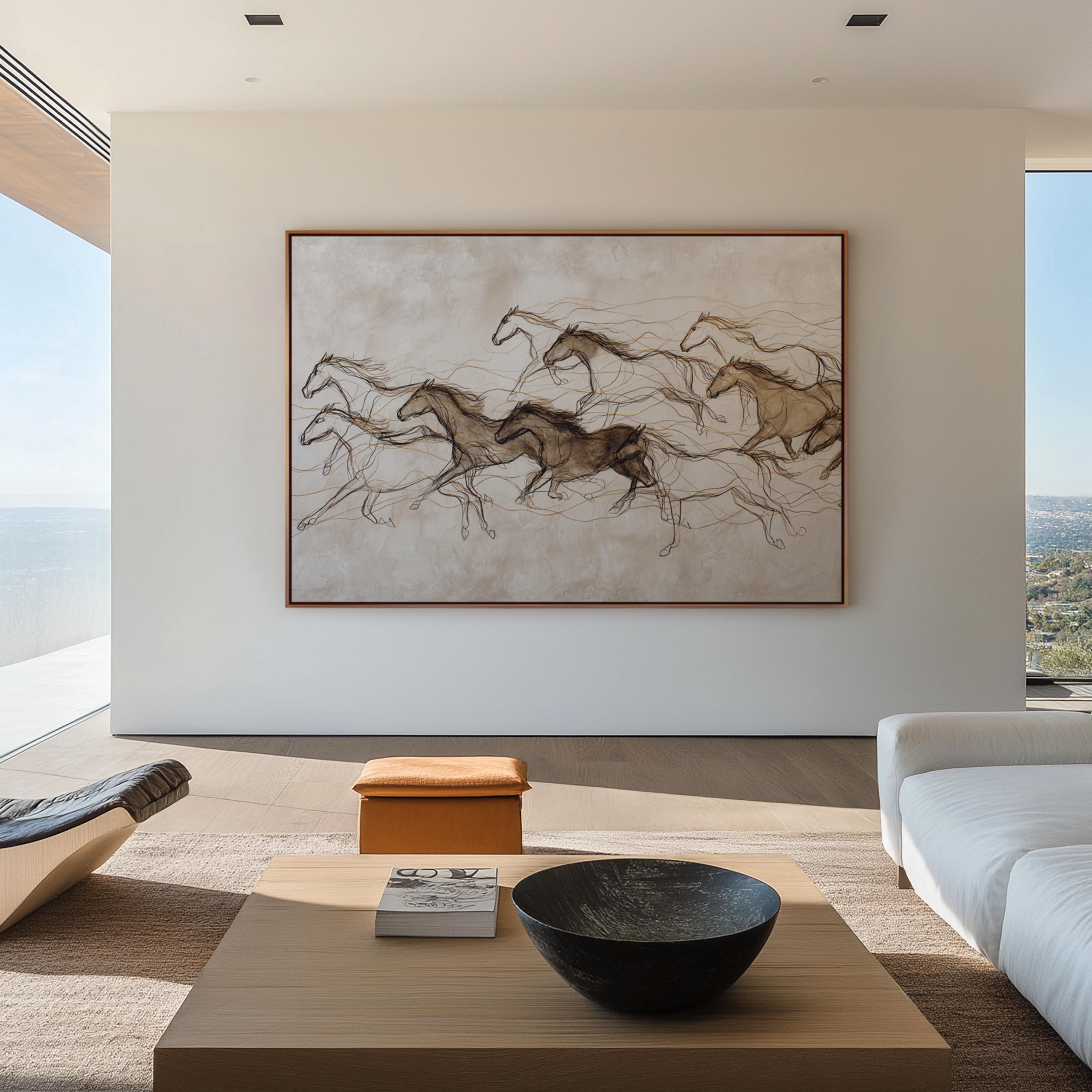 Running Horse Wall Art – Oversized Abstract Equine Framed Canvas - Etsy
