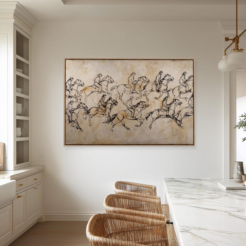 Floating Framed Cowboy Horse Wall Art – Abstract Western Riders Canvas ...