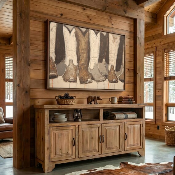Cowboy Boots Canvas Wall Art – Modern Western Boot Print, Large Statement Painting