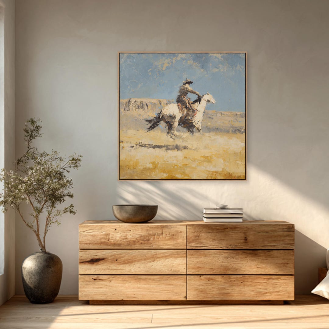 Traditional Cowboy Horse Wall Art – Oversized Western Framed Canvas ...