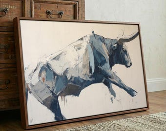 Longhorn Wall Art | Abstract Western Bull Painting | Modern Ranch Decor | Large Framed Canvas