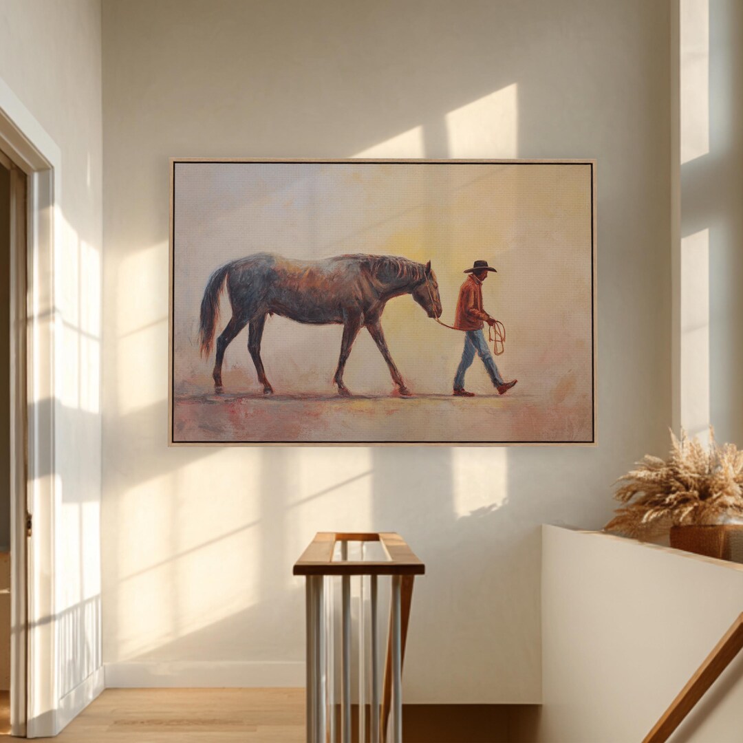 Cowboy and Horse Wall Art, Framed Western Canvas Print, Modern Western ...