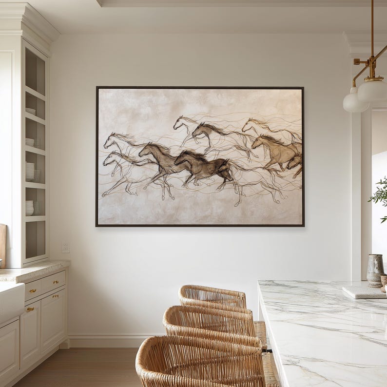 Running Horse Wall Art – Oversized Abstract Equine Framed Canvas - Etsy