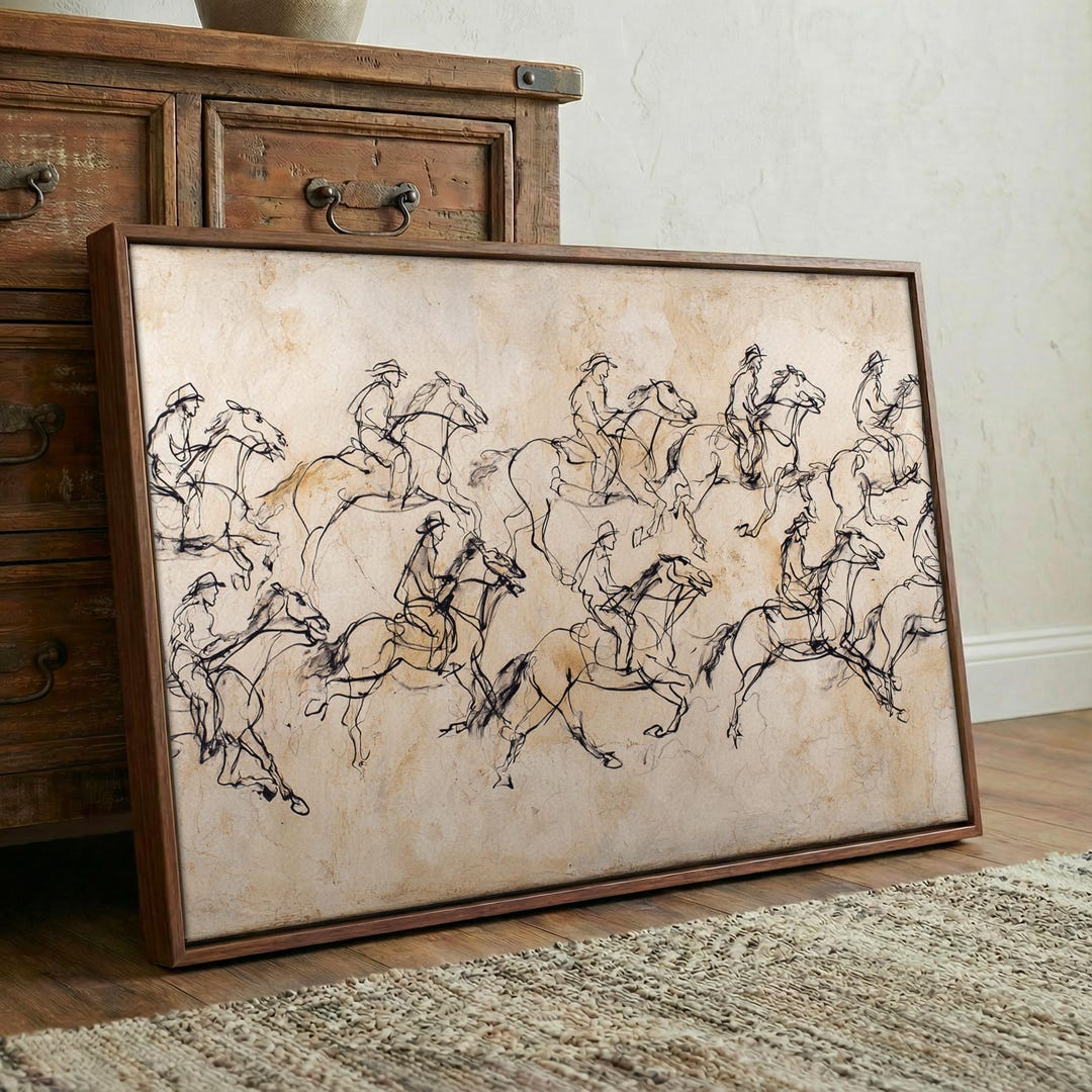 Floating Framed Cowboy Horse Wall Art – Abstract Western Riders Canvas ...
