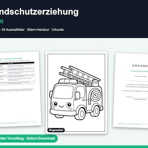 Fire safety education materials for kindergartens | Fire department kindergarten kit: lesson plan + coloring pages + certificate | German | Instant download image 1