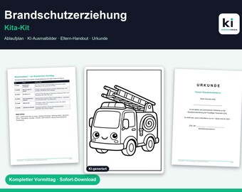 Materiales educativos sobre seguridad contra incendios para jardines de infancia | Kit para jardín de infancia del cuerpo de bomberos: plan de lección + páginas para colorear + certificado | Alemán | Descarga instantánea