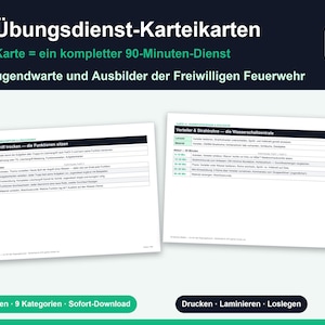 Peut inclure: Un ensemble de 40 cartes d'entraînement pédagogique pour les instructeurs de pompiers volontaires. Les cartes présentent des plans de cours détaillés de 90 minutes avec des tableaux, du texte et des en-têtes. Design bleu foncé et blanc.