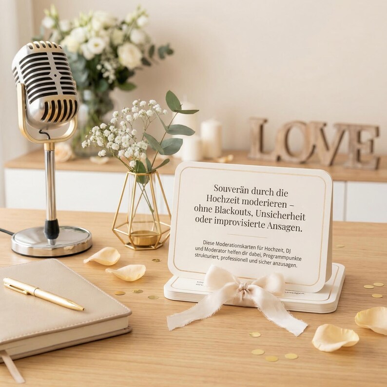 Wedding MC cards (PDF) for DJ & MC | Ready-made wedding announcements | Schedule script for reception, dinner, cake cutting, party image 1