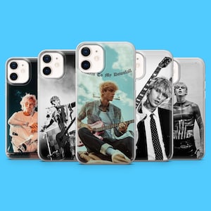 May include: A set of phone cases with images of a musician. The cases show different poses, including one with the text "Tickets To My Downfall" and another with a guitar. The cases are set against a blue backdrop.