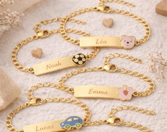 Personalisiertes Kinderarmband mit Namen | Vergoldetes Baby-ID-Armband | Geschenk zur Geburt | Gravierter Kinderschmuck | Baby-ID-Armband