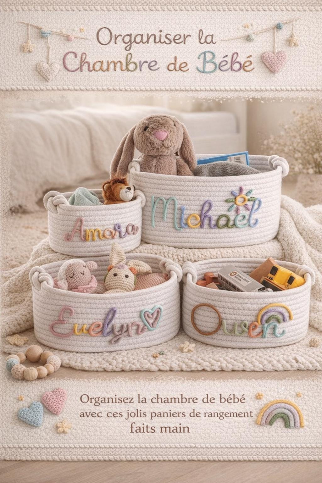 Lot De 4 Paniers De Rangement En Corde De Coton - Paniers Tissés Multitaille Pour Salle De Bain, Chambre Et Jouets