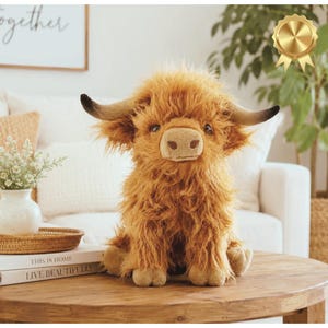 Cute Highland Cow Plush Toy Soft Fluffy Stuffed Animal Gift for Kids Room Decor...