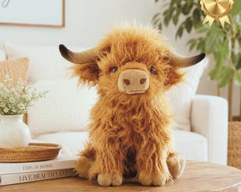 Cute Highland Cow Plush Toy Soft Fluffy Stuffed Animal Gift for Kids Room Decor...