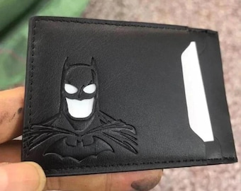 Skórzany portfel na identyfikator Batman dla mężczyzn, smukły uchwyt na karty, portfel z motywem superbohatera-nietoperza, prezent na Dzień Ojca, prezent na Walentynki, prezent na Walentynki dla niego