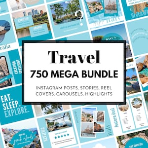 750 Canva-mallar för resor på Instagram | Redigerbara Instagram-inlägg för resebyråer, bloggare och influencers | Innehåll för resorter och semesterorter