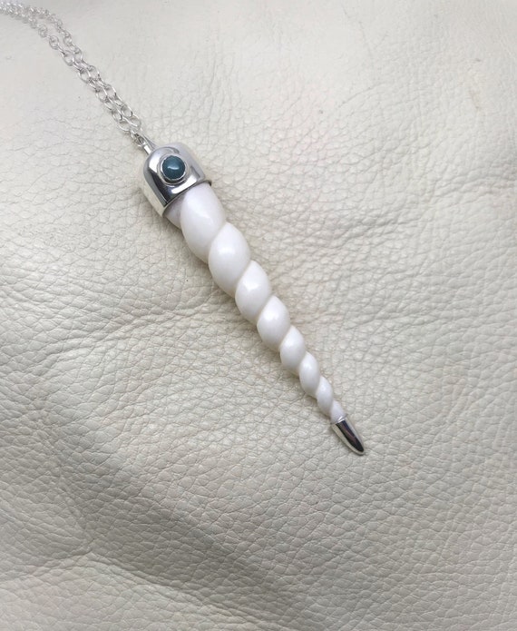 Unicorn Horn Pendant with Teal Apatite in Sterling Silver