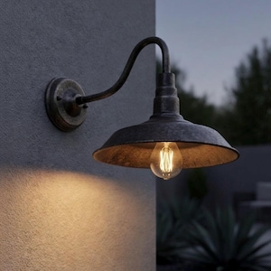 Rustic Gooseneck Outdoor Wall Lamp Handmade Rusty Metal Barn Light Fixture 110V 220V with Protective Coating for Patio Porch Garden
