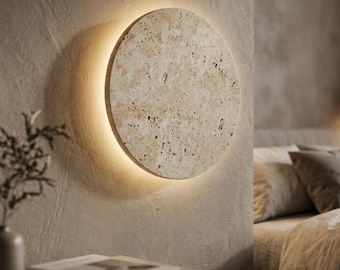 Aplique de pared de lujo de travertino con LED, lámpara de pared de piedra Wabi Sabi, estilo nórdico minimalista, ideal para la decoración de dormitorios y salas de estar.