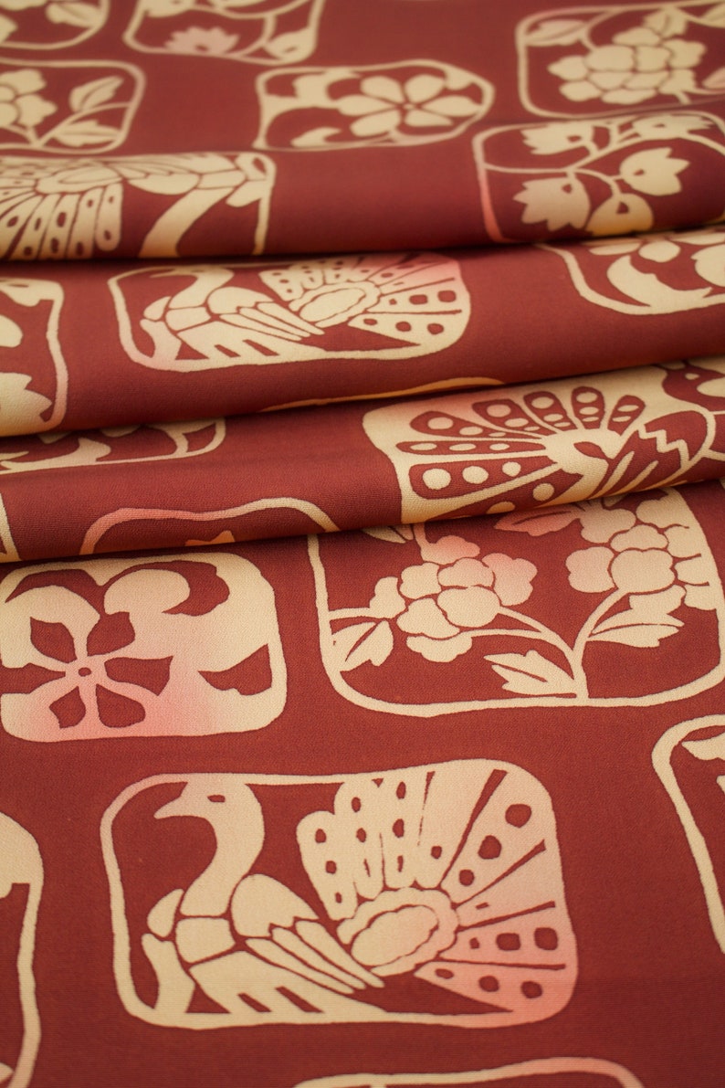 Japanese Kimono Brown Kimono Brown and Golden Fabric Silk Chirimen Crepe Floral Kimono