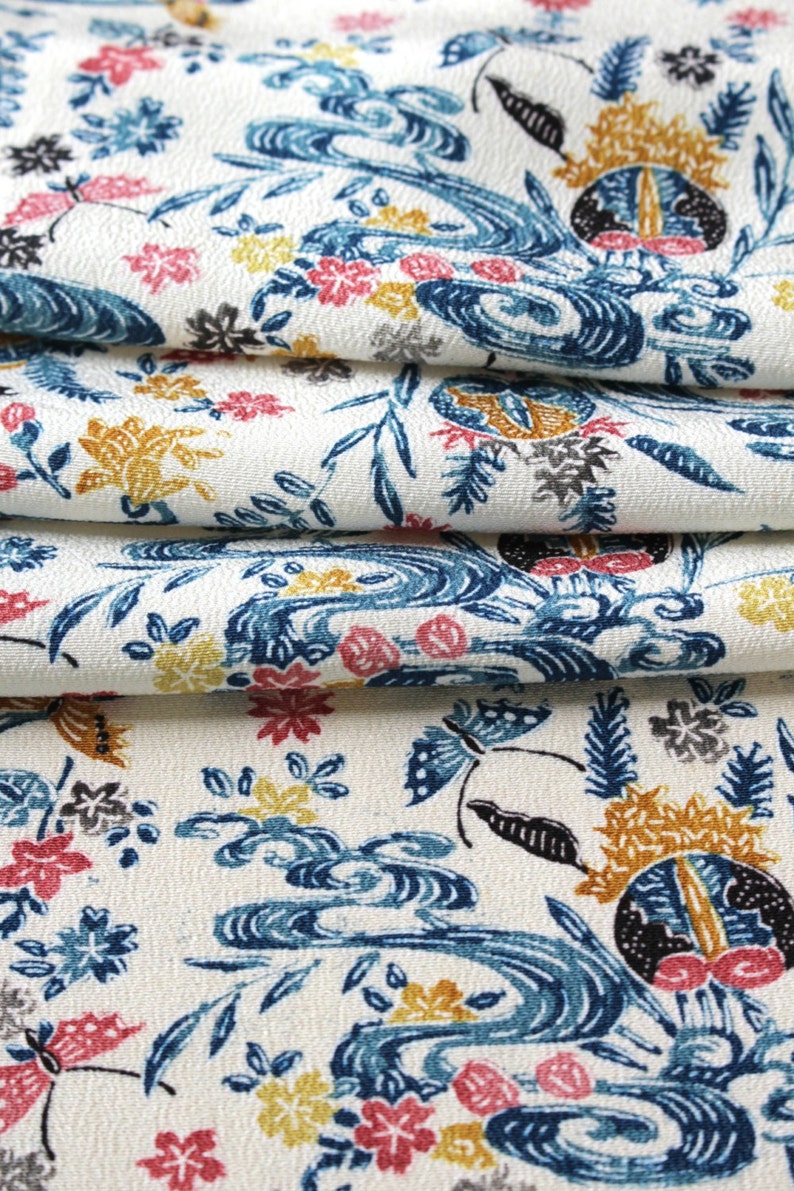 Japanese Kimono Floral Silk Kimono Silk Floral Fabric Kimono Fabric Floral Material Cherry Blossom Silk