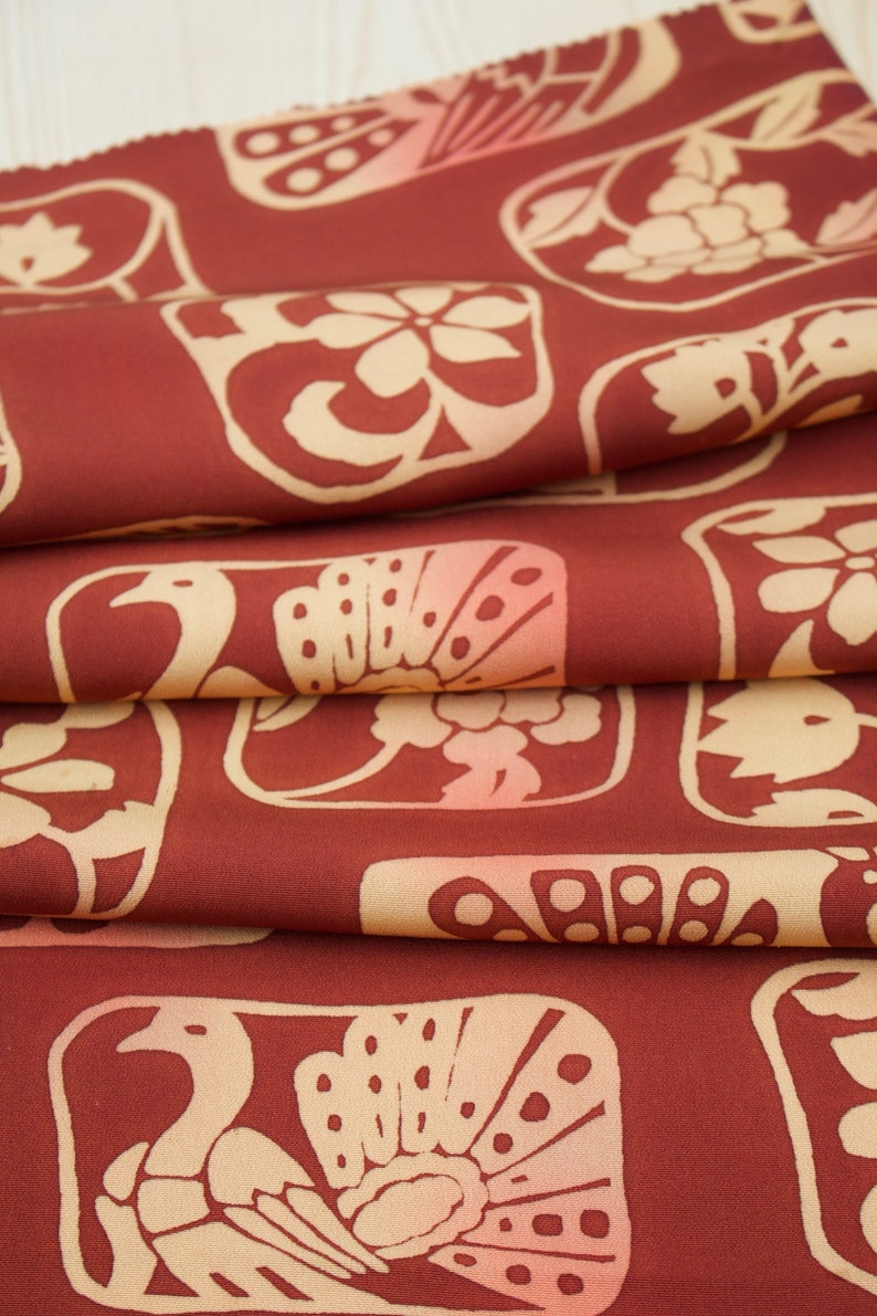 Japanese Kimono Brown Kimono Brown and Golden Fabric Silk Chirimen Crepe Floral Kimono