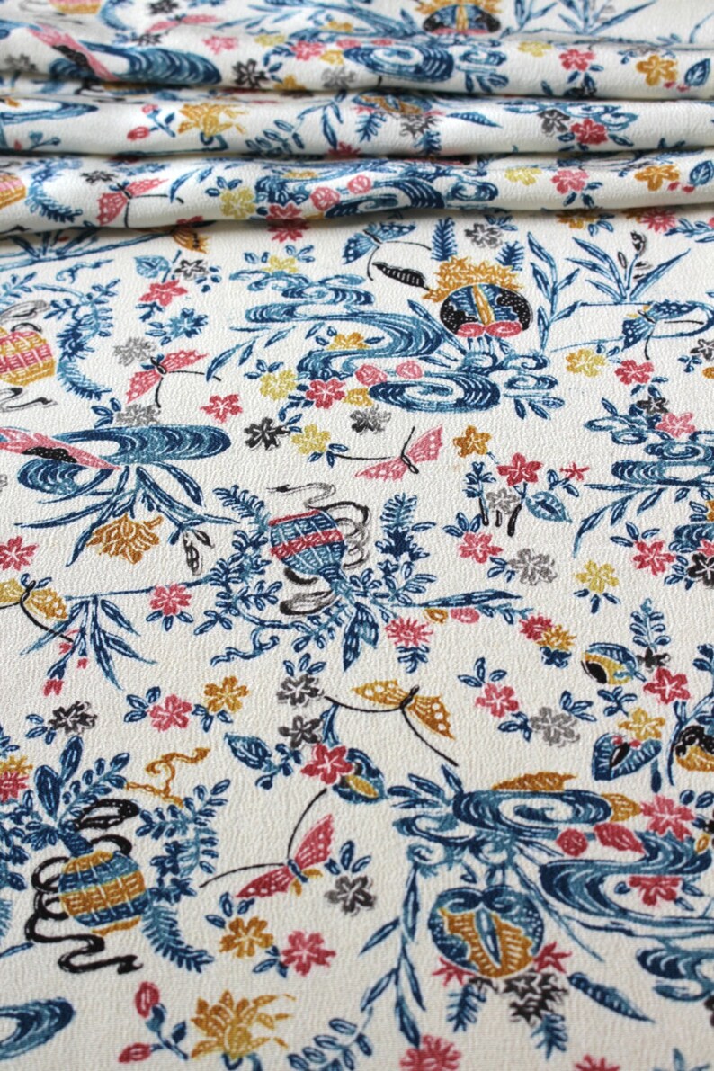 Japanese Kimono Floral Silk Kimono Silk Floral Fabric Kimono Fabric Floral Material Cherry Blossom Silk