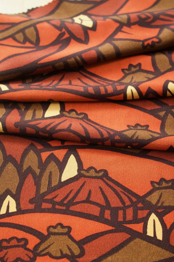 Pagoda Fabric Japanese Kimono Kimono Fabric Kimono Silk Japanese Landscape Kimono Silk Chrimen Crepe