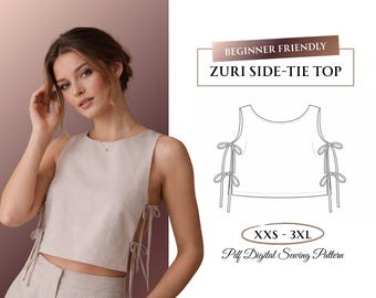 Zuri sidoknytande crop top sömnadsmönster | Nybörjarvänlig, storlekar XXS-3XL (PDF-nedladdning)