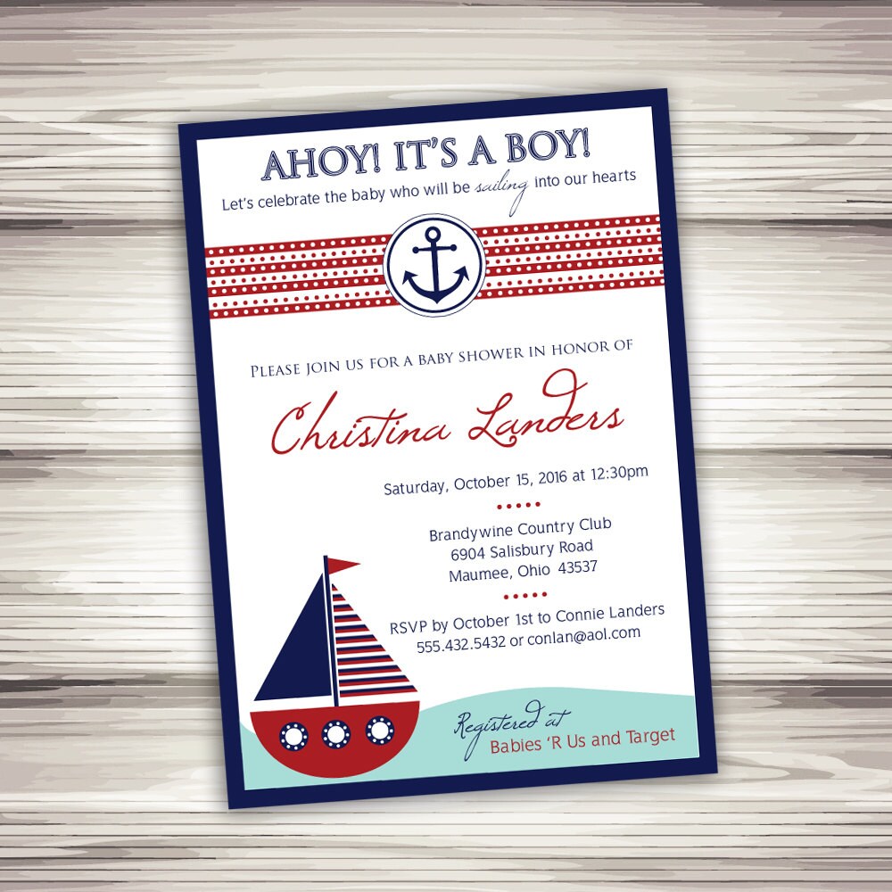 Nautical Baby Shower Invitation Printable Digital File