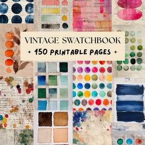 150 Vintage Swatch book Digital Printable Papers With Color Swatches, Rustic Ephemera Collage Backgrounds For Junk Journals & Scrapbooking