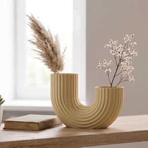 Modern Ribbed U-Shaped Double Vase | Minimalist Geometric Planter