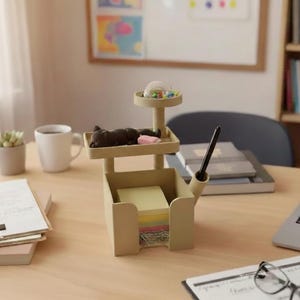 3D-utskriven kattskrivbordsorganisatör – Skrivbordshållare med sovande katt