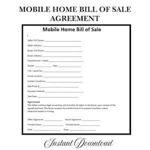 Mobile Home Bill Of Sale Template| Editable Word PDF Printable Manufactured Home Form Agreement | Legal Document Trailer Instant Download